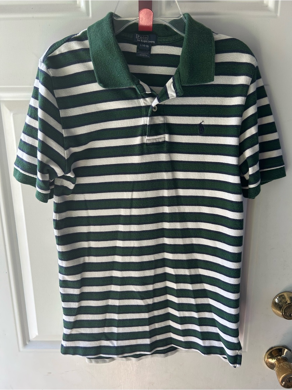 Ralph Lauren Green & White Striped Polo Shirt vintage/y2k